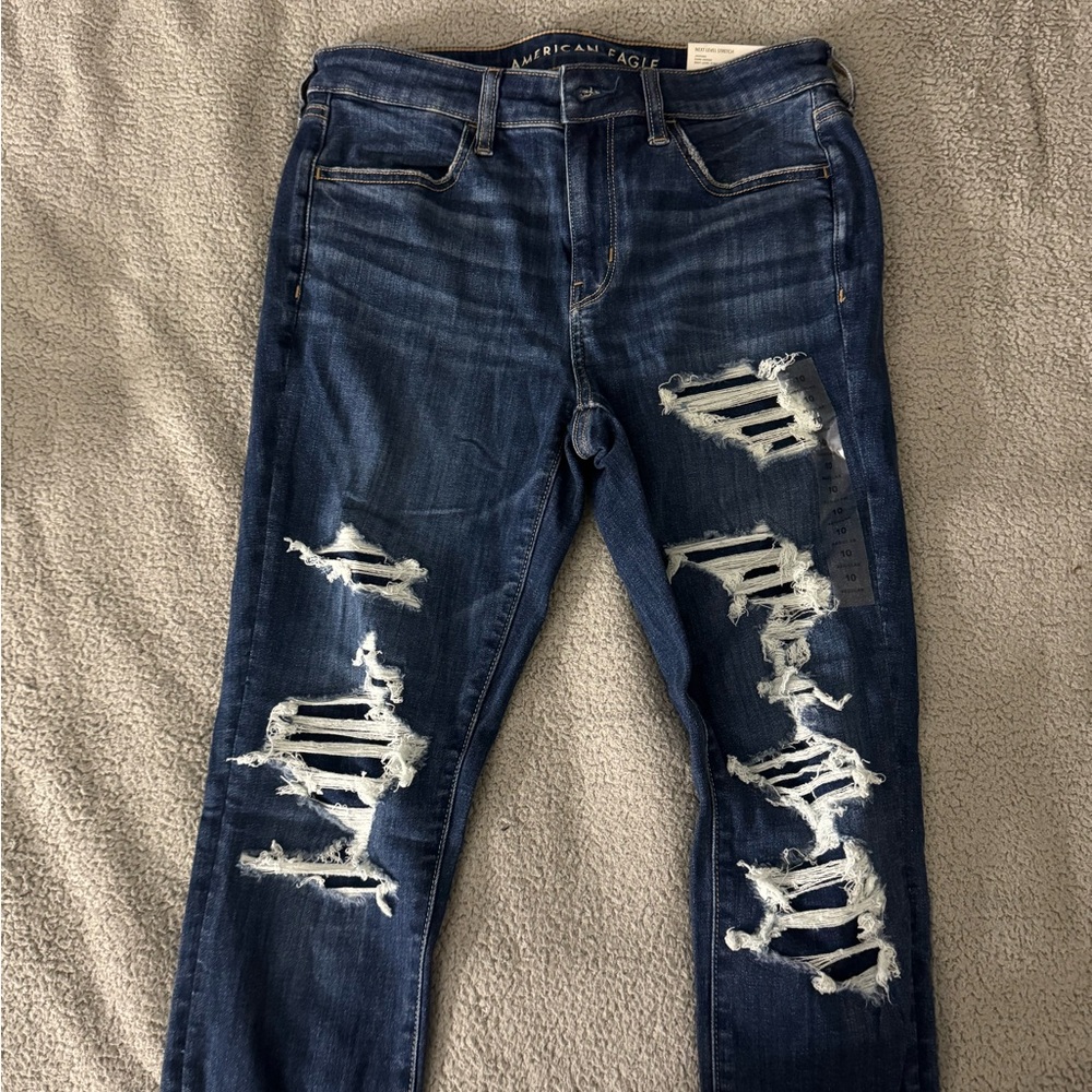 American Eagle Outfitters Women's Ripped Dark Blue Skinny Jeans